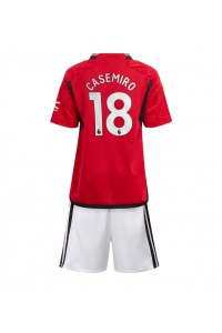 Manchester United Casemiro #18 Jalkapallovaatteet Lasten Kotipeliasu 2023-24 Lyhythihainen (+ Lyhyet housut)
